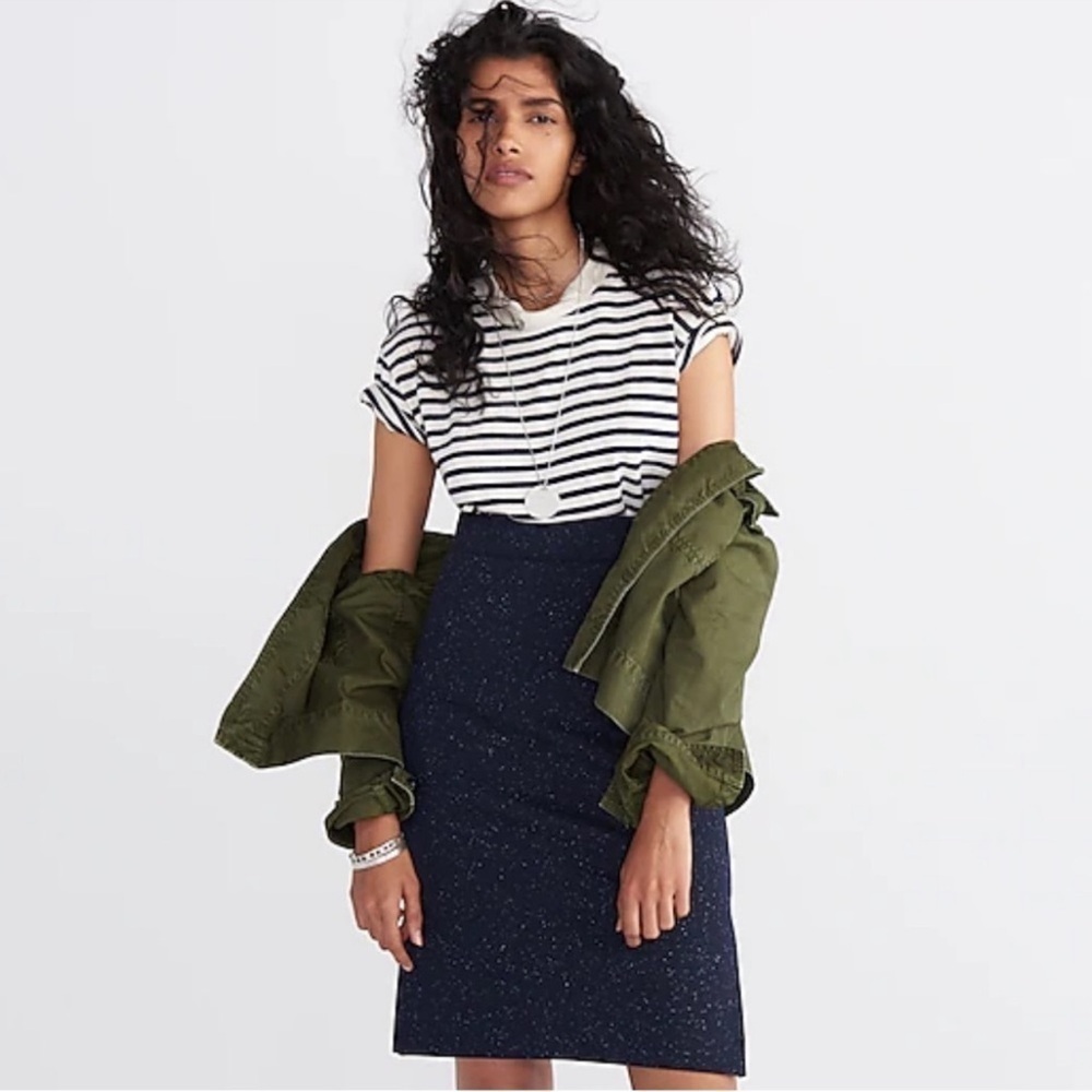 Madewell Navy Speckled Column Side Slit Skirt